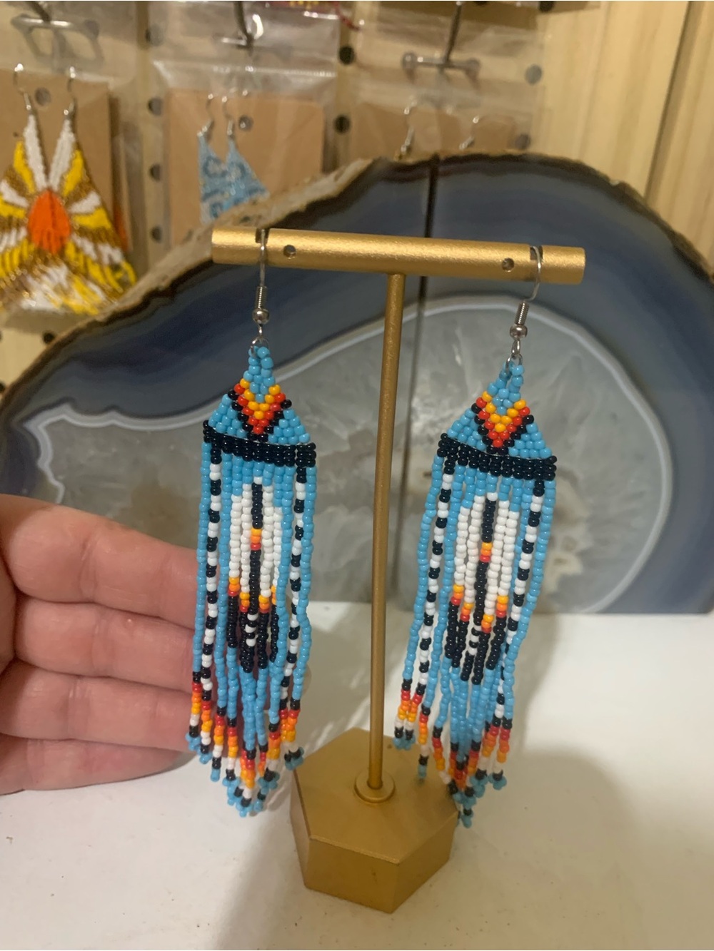 Handmade Turquoise Beaded Fringe Earrings - Boho Statement Jewelry